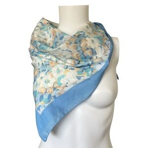 Vintage Elwin Blue Floral Print Square Scarf Lightweight Pretty